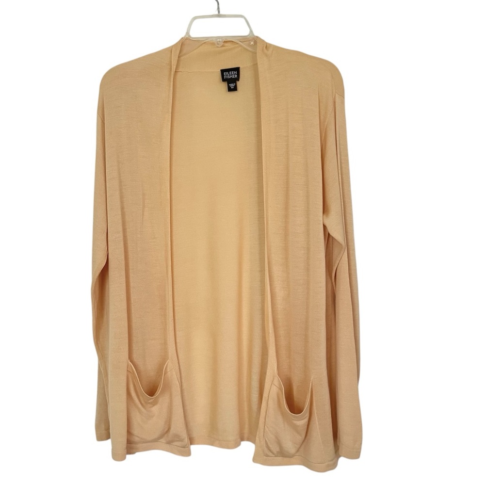 Eileen Fisher 100% Silk Open Front Cardigan Size M Front Pockets